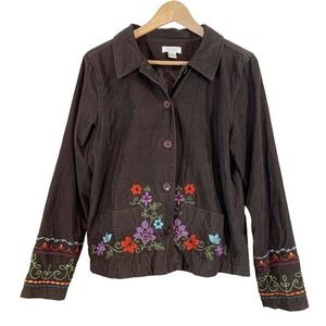 CJ Banks Womens Shacket Size Sm Brown Multi Corduroy Long Sleeve Shirt Jacket